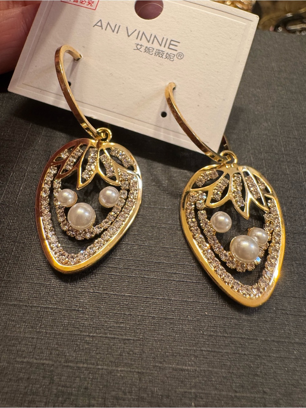 Gold Pearl & Crystal Drop Earrings
